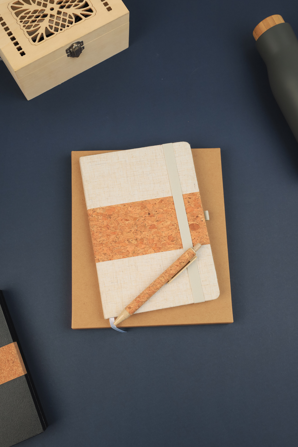 ERDUDFYL - Cork+RPET Notebook and Bamboo Pen Gift Set